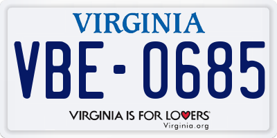 VA license plate VBE0685