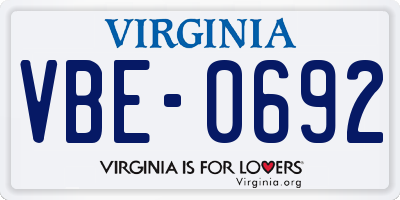 VA license plate VBE0692