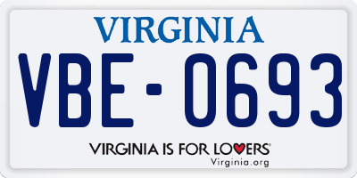 VA license plate VBE0693