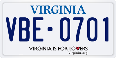 VA license plate VBE0701