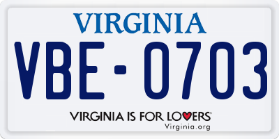 VA license plate VBE0703