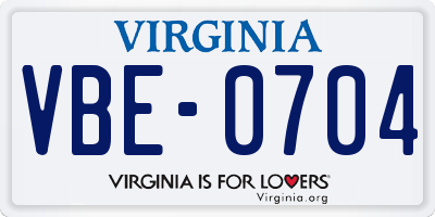 VA license plate VBE0704