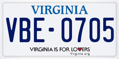 VA license plate VBE0705