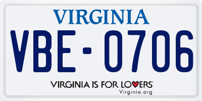 VA license plate VBE0706