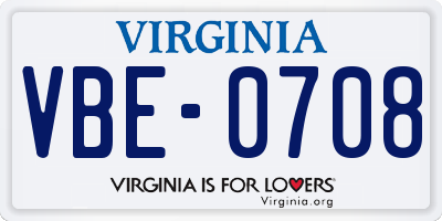 VA license plate VBE0708