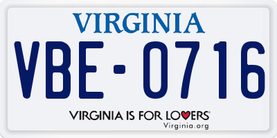 VA license plate VBE0716