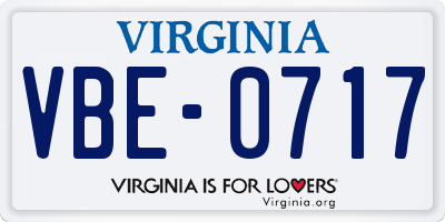 VA license plate VBE0717