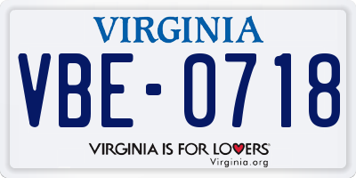 VA license plate VBE0718