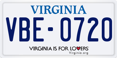 VA license plate VBE0720