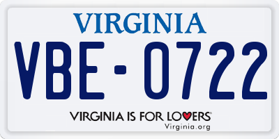 VA license plate VBE0722