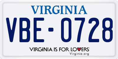 VA license plate VBE0728