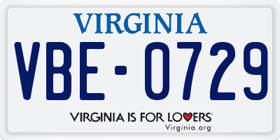 VA license plate VBE0729
