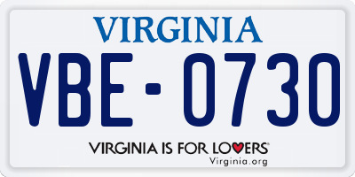 VA license plate VBE0730