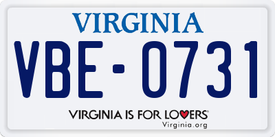 VA license plate VBE0731