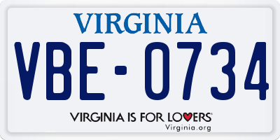 VA license plate VBE0734