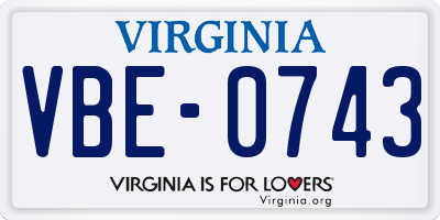 VA license plate VBE0743