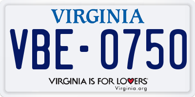 VA license plate VBE0750