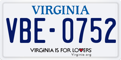 VA license plate VBE0752
