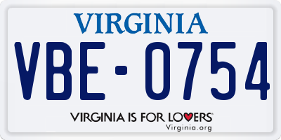 VA license plate VBE0754