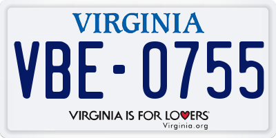 VA license plate VBE0755