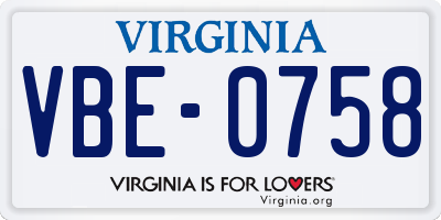 VA license plate VBE0758