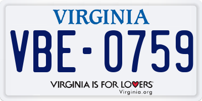 VA license plate VBE0759
