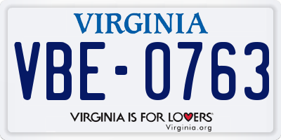 VA license plate VBE0763