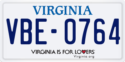 VA license plate VBE0764