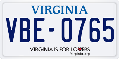 VA license plate VBE0765