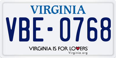 VA license plate VBE0768