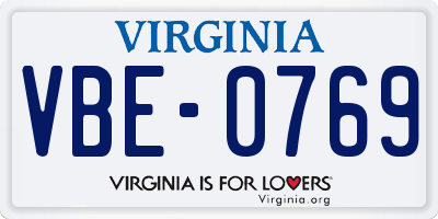 VA license plate VBE0769
