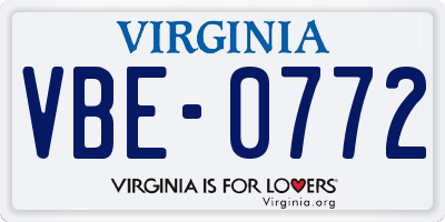 VA license plate VBE0772