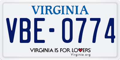 VA license plate VBE0774