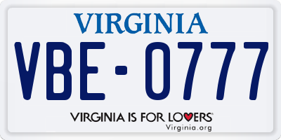 VA license plate VBE0777