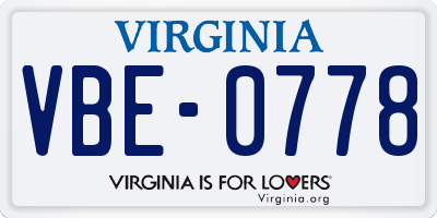 VA license plate VBE0778