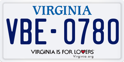 VA license plate VBE0780
