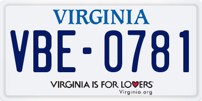 VA license plate VBE0781