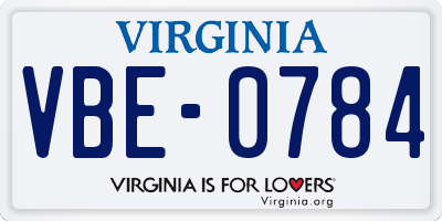VA license plate VBE0784
