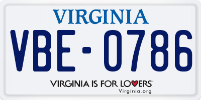 VA license plate VBE0786