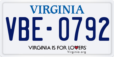 VA license plate VBE0792