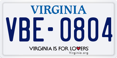 VA license plate VBE0804