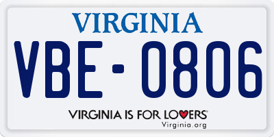 VA license plate VBE0806