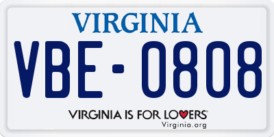 VA license plate VBE0808