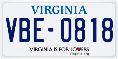 VA license plate VBE0818