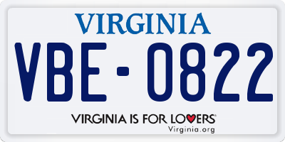 VA license plate VBE0822