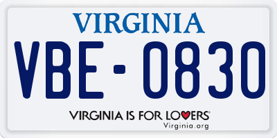 VA license plate VBE0830