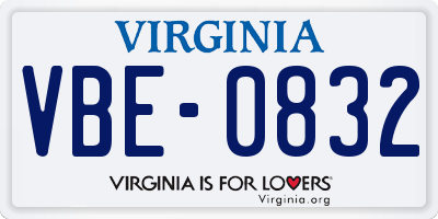 VA license plate VBE0832