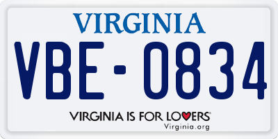 VA license plate VBE0834