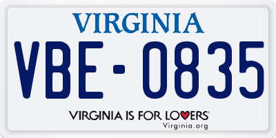 VA license plate VBE0835