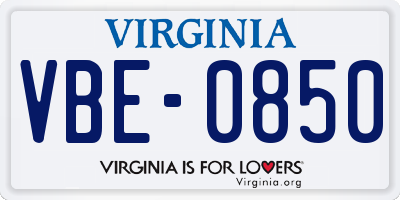 VA license plate VBE0850